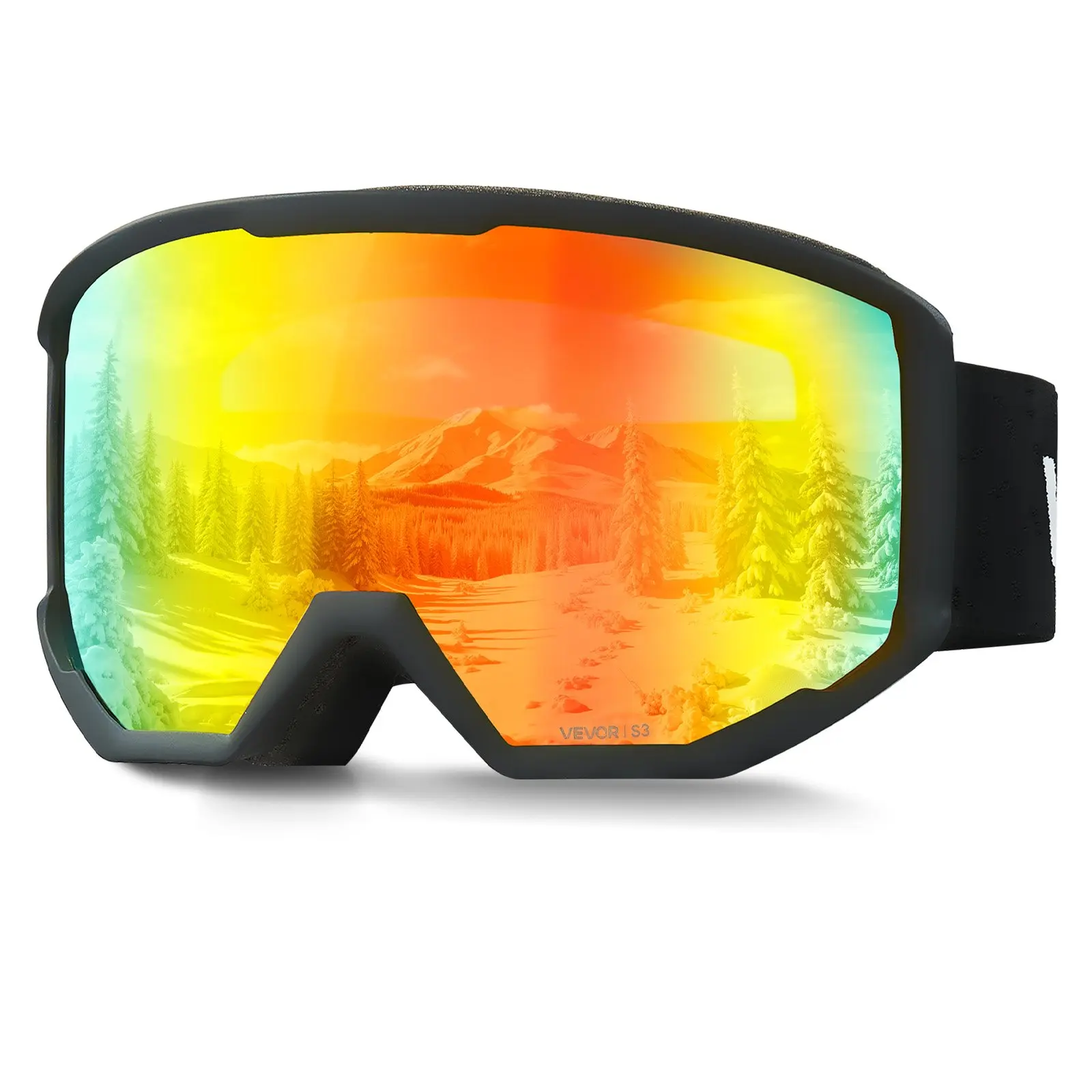 VEVOR Ski Goggles, Cylindrical Lens with Orange Revo Coating, OTG Anti-fog Snow Goggles for Men and Women, Youth, TPU Frame & Ventilation Structure, Suitable for Skiing, Skating, Snowboarding, Cycling