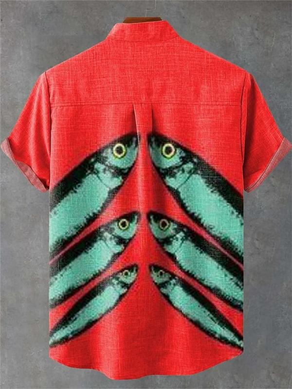 Kyn Apparel Men's Short Sleeve Summer Shirt Fishing Fans Fashion Clothing Fish Print Comfortable Linen Fabric Top New Collection