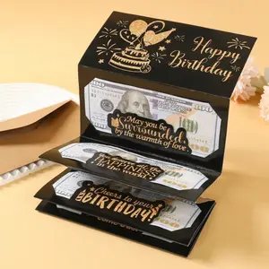 Birthday Happy Folding Envelope Set, Cake Pattern Paper Fold Card, Surprise Cash Gift, Anniversary Cash Fold Card, Birthday Party Decoration