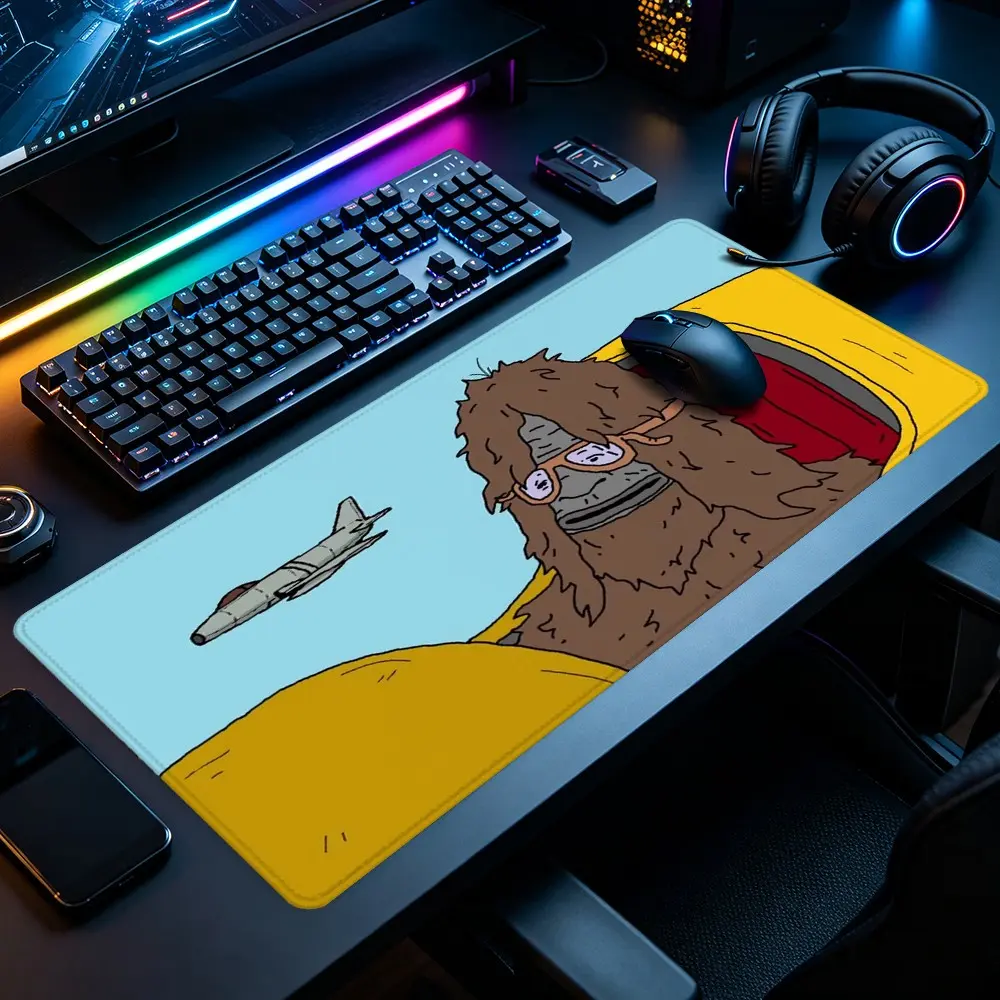 Cartoon Hairy Bigfoot Character XXL Gaming Mouse Pad, Light Sky Retro Plane Bold Flat Cartoon Non-Slip Stitched Rubber Desk Mat Computer Mouse Pad for Gaming & Home Office, Cute Mouse Pad, Ideal for Playful Vintage Cartoon Desktop Decor Enthusiasts