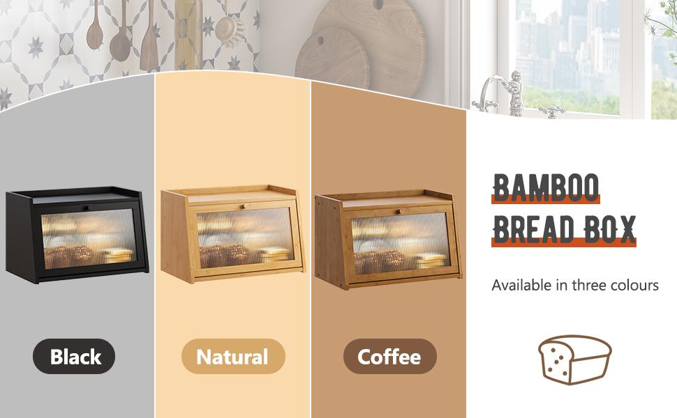Large Bread Box, Easy Access & Cleaning - Bamboo Bread Box for Kitchen Countertop with Acrylic Door (Black, Medium)