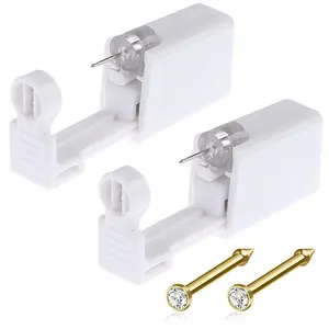 Disposable Self Nose Piercing Gun Kit 6Pcs, with Built-in Nose Studs and Cleaning Tools for Nose Cartilage Tragus Helix Piercing (Gold)
