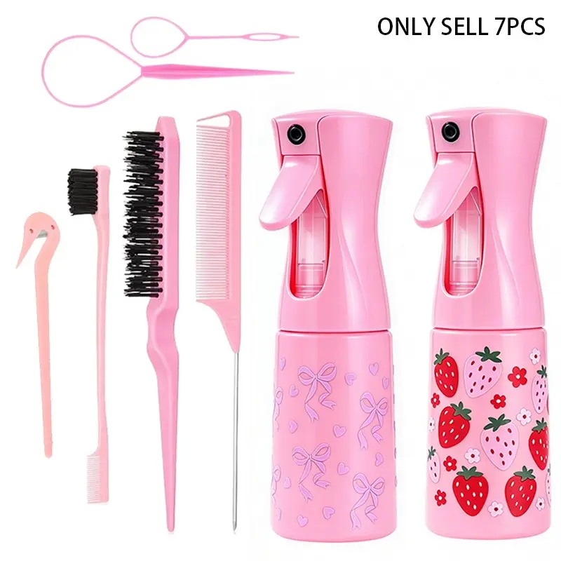 Perfect! 7 Hair Styling Tools, Including Comb Set & Continuous Spray Bottle - Teasing Brush, Rat Tail Comb, Weaving Ring, Edge Control Brush & Hair Spray Bottle - Professional Hairdressing Kit, Hair Additions