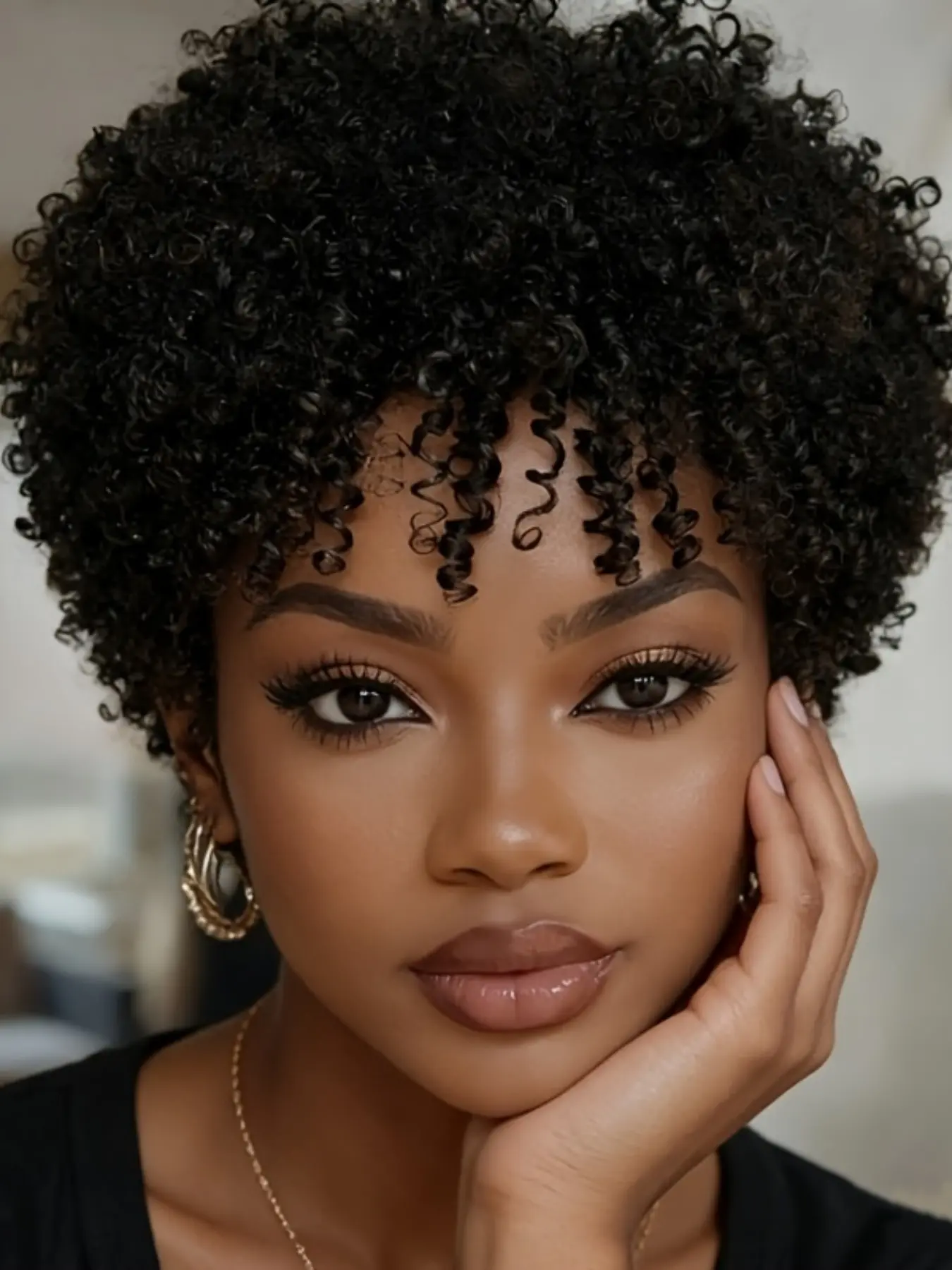 Women's Brazilian Remy Human Hair Wig, Curly Wigs, Black Woman Wigs, 200% Density Afro Kinky Curly Pixie Cut, Elastic Mesh Cap, Daily Wear, Suitable for All Skin Tones