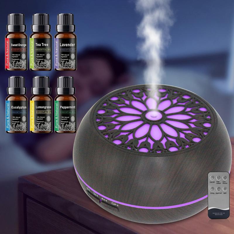 550ml Essential Oil Diffuser with Remote Control 6 Blends Auto Shut-Off Large Room Aromatherapy Humidifier for Anxiety Relief Electronic Humidifier
