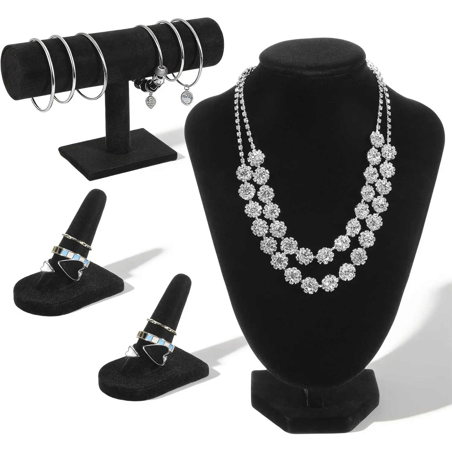 4 count Black   Display Set,  Necklace Bust Holder Bracelet Organizer 2 Ring Finger  Holder For    Decor Trade Show