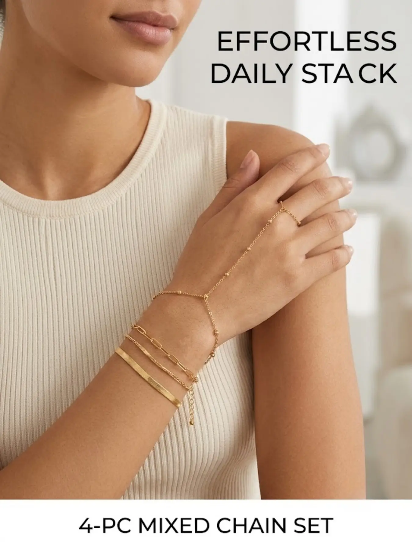 4-Piece Elegant Snake Bone Bracelet Set, Women's Waterproof Fashion Thin Stackable Bracelets, Stylish Accessories, Mother's Day Gift