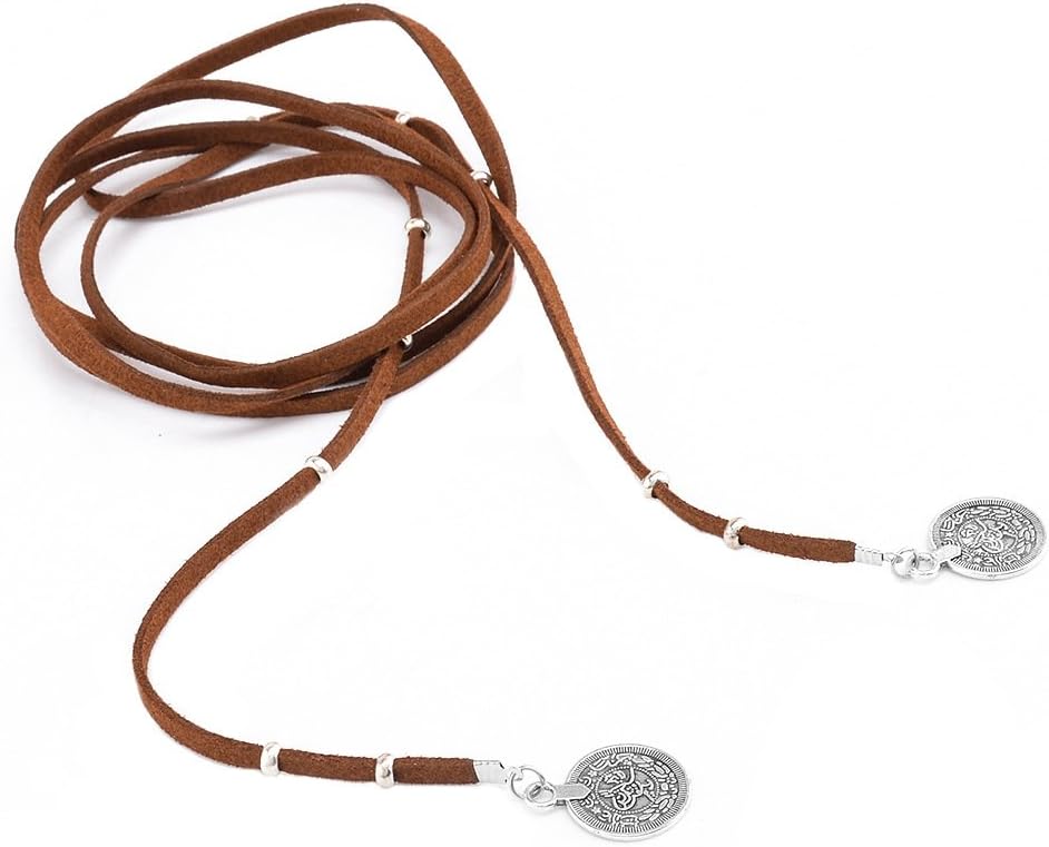 Bohemian Brown Wrap Velvet Choker Long Chain Tassel Necklace for Women