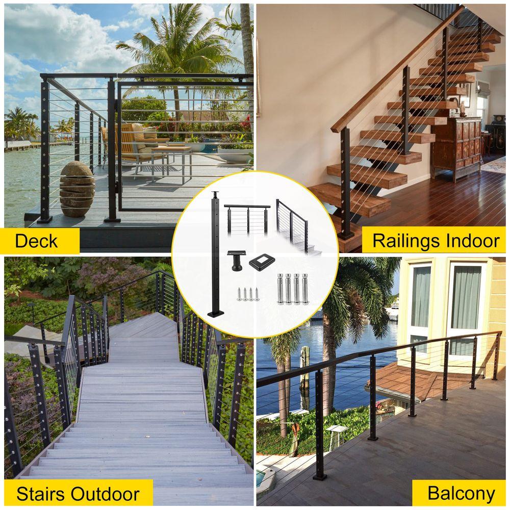 VEVOR Cable Railing Post Level Deck Stair Post 42 x 1.97 x 1.97" Cable Handrail Post Stainless Steel Brushed Finishing Deck Railing Pre-Drilled Pickets with Mounting Bracket Stair Railing Kit Black VEVOR Cable Railing Post Level Deck Stair Post 42 x 1.97 x 1.97" Cable Handrail Post Stainless Steel Brushed Finishing Deck Railing Pre-Drilled Pickets with Mounting Bracket Stair Railing Kit Black