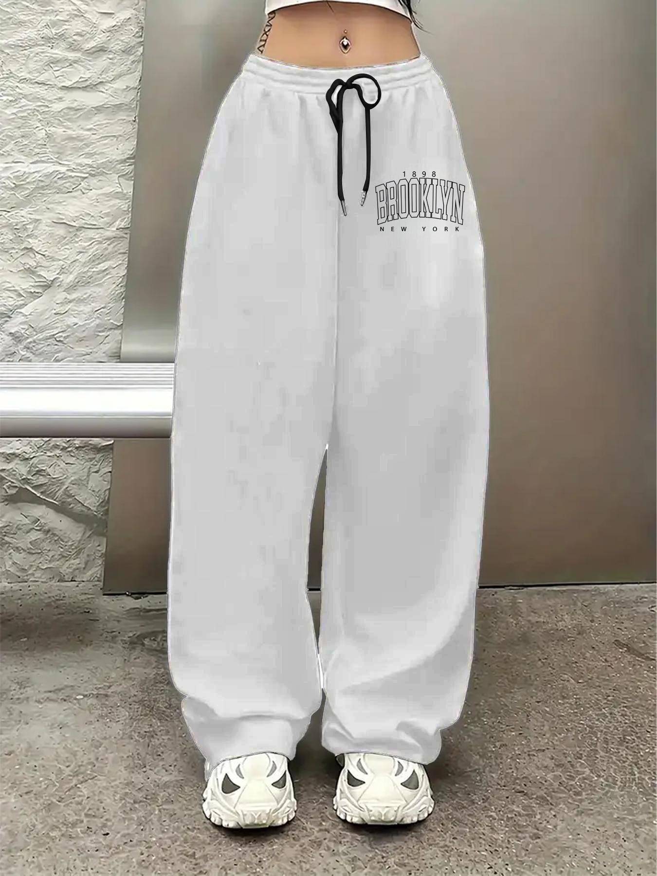 Unisex Letter Print Drawstring Waist Knit Sweatpants, Casual Comfy Loose Fit Pants for Daily Wear, Unisex Bottoms for All Seasons, Womenswear