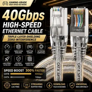 Cat 8 Class Braided Ethernet Cable, 40gbps Speed, 2000mhz Bandwidth, Transparent Design, High-Performance Networking Solution