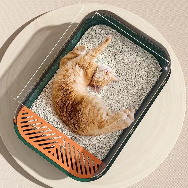 Semi-enclosed Cat Litter Box, Large Capacity Cat Litter Tray with Litter Scoop, Anti-splash Cat Toilet, Pet Supplies for Indoor Outdoor Use
