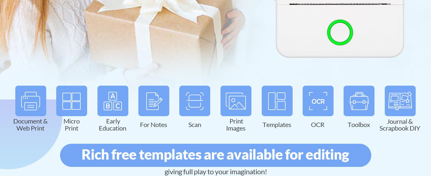 Portable Thermal Pocket Printer Inkless Bluetooth Receipt Mini Printer Wireless Sticker Lable Printer Study Notes Pictures Photos Print for Scrapbook Journal Sticky Label