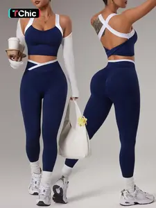 Women's Seamless Yoga Sportswear Set, Bra + Tight Pants, Cross Back Design, High Waist Butt Lifting, Comfortable Breathable, Yoga Gym Outfits, Yoga Activewear