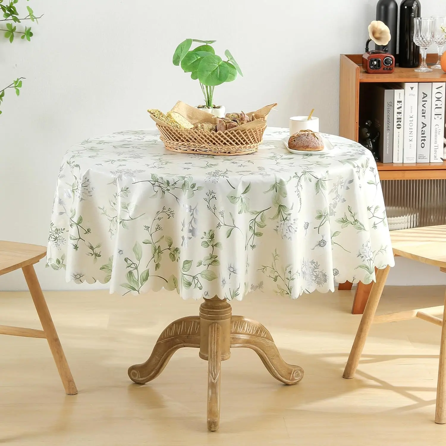 Dimatic Thick PVC Plastic Tablecloth - 47 in Round Plant Pattern, Heavy Duty, Waterproof, Oil-Proof, Wipeable Tabletop Cover for Restaurant, Party