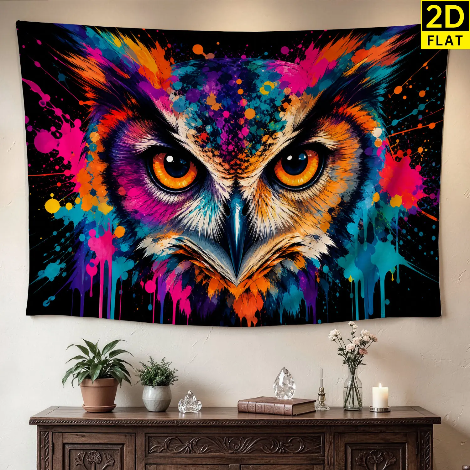 Colorful Abstract Watercolor Owl Wall tapestry,Large size Printed Horizontal Tapestry blanket,Polyester Fabric Wall Hanging for living room,bedroom,No Installation Required,Indoor,Outdoor,Gift for Family and Friends
