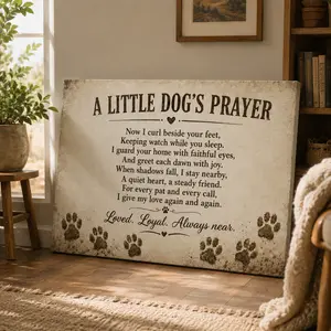 Dog Lover Quote Canvas Wall Art, Rustic Pet Prayer Style Poster, Heartwarming Home Decor for Living Room Bedroom Entryway Pet Memorial Space, Available as Unframed Canvas Poster or Framed Canvas Wrap