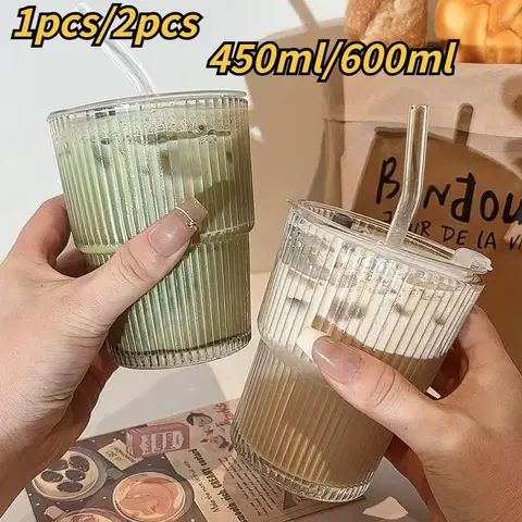 Insulated Glass Cup with Straw and Lid, Leak-Proof Portable Travel Mug for Coffee & Drinks, Drinkware Available in Single or Dual Pack, Leakproof Straw Cup