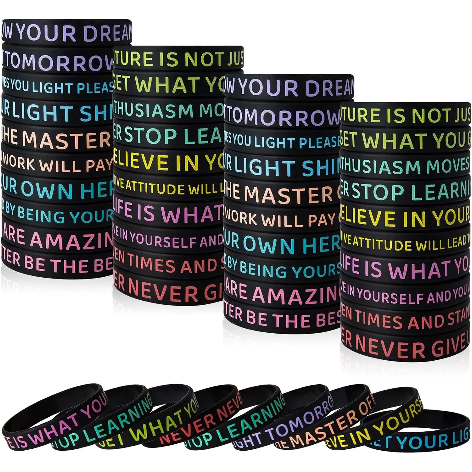 60 count Motivational Quote Rubber Wristbands Colored Inspirational  Bracelets Stretch Unisex Wristbands for Women Men Teens Gifts, 20 Styles
