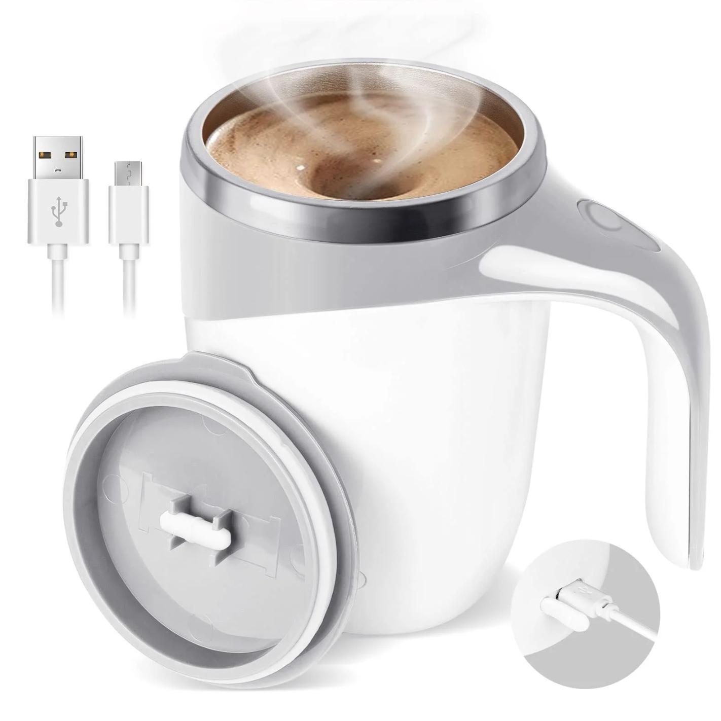 Electric Coffee Stirring Cup, 1 Count Automatic Mixing Cup, Stainless Steel Magnetic Rotating Mug, USB Home Stirring Milk Cup
