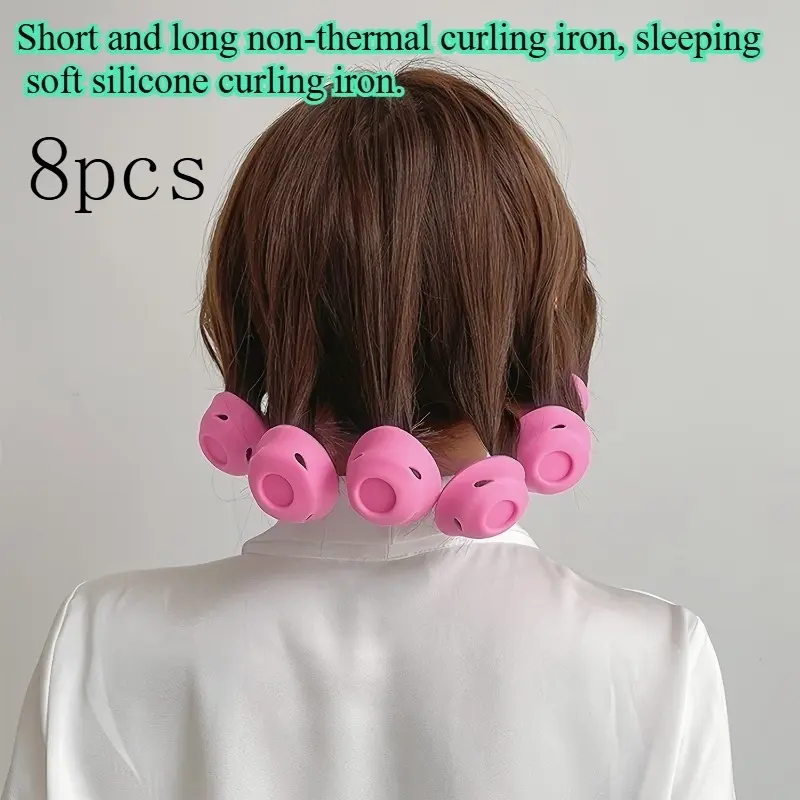 8Pcs Soft No-heat Curling Iron, Sleeping Soft Silicone Curling Iron, Suitable for All Hair Types - Curling Iron, No-heat Curling Iron, Heatless Curler