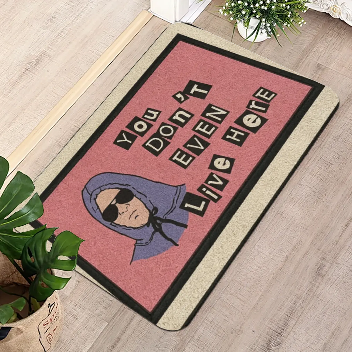Funny Hoodie Guy Doormat - You Don't Even Live Here Entry Rug, Sarcastic Humor Floor Mat, Non-Slip, Multiple Sizes