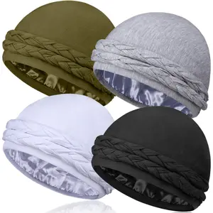 4 Pcs Satin Lined Turban Head Wraps for Men, Turban Head Scarf for Hair