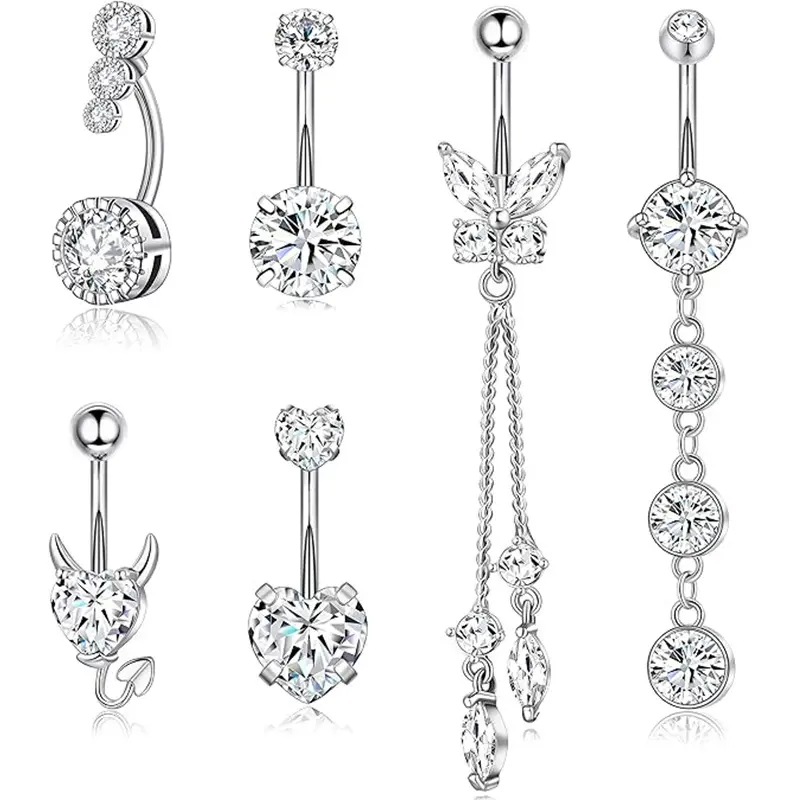 Inverted navel piercing ring with exquisite zircon, women's body piercing jewelry