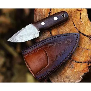 Handmade Damascus Hunting EDC Camping Deer Knife - Full Tang Fixed blade Mini Pocket Cowboy Neck knife for Bushcraft, Camping and Skining with leather sheath Holster - Predator Hunter Viking Blade - Ideal Viking Gift for Men (Mini Rose)
