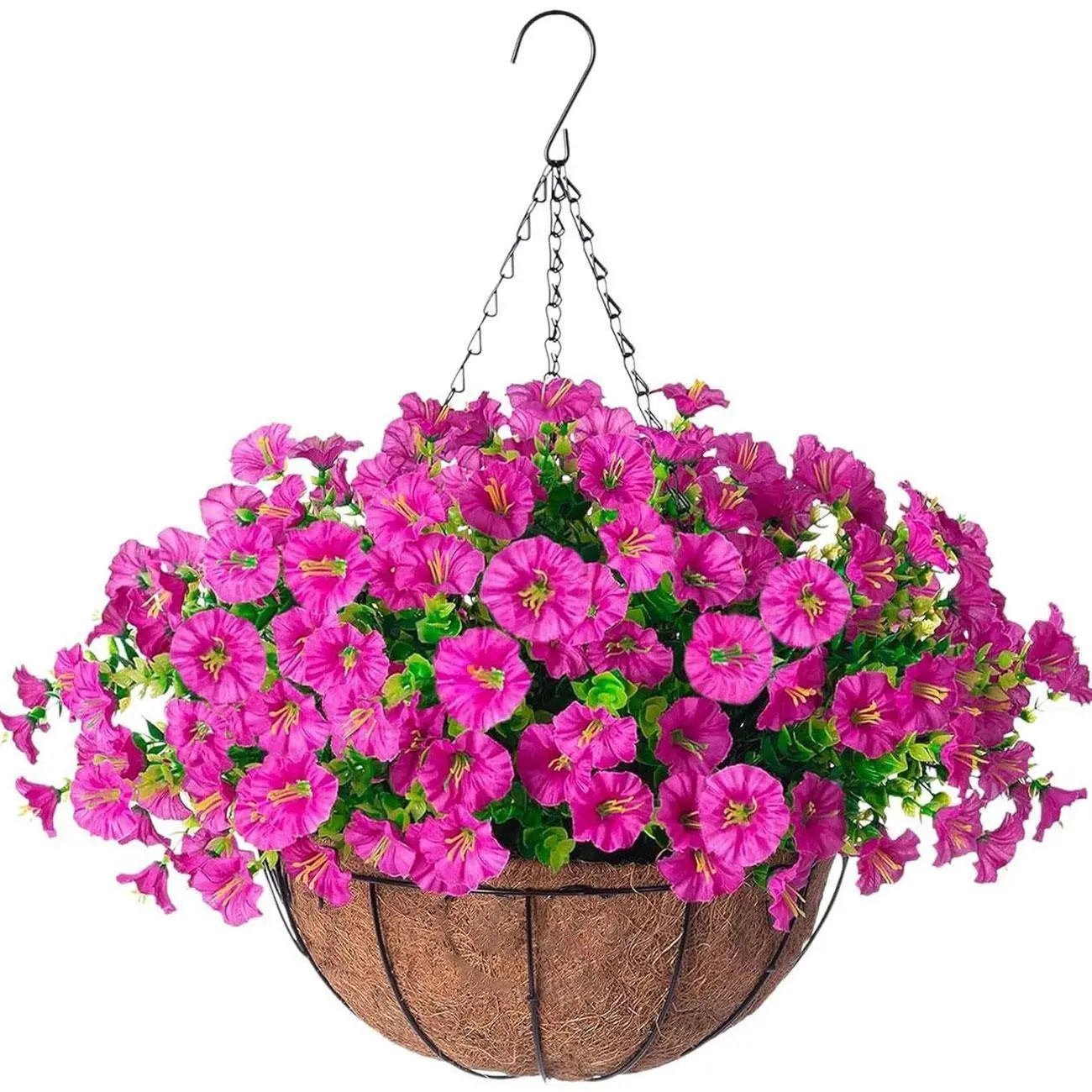 Suspension Artificial Morning Glory Flower Basket Set, 19.69 Inches, Coconut Fiber Lining, Antioxidant Material, Spring Decor, Balcony, Wedding