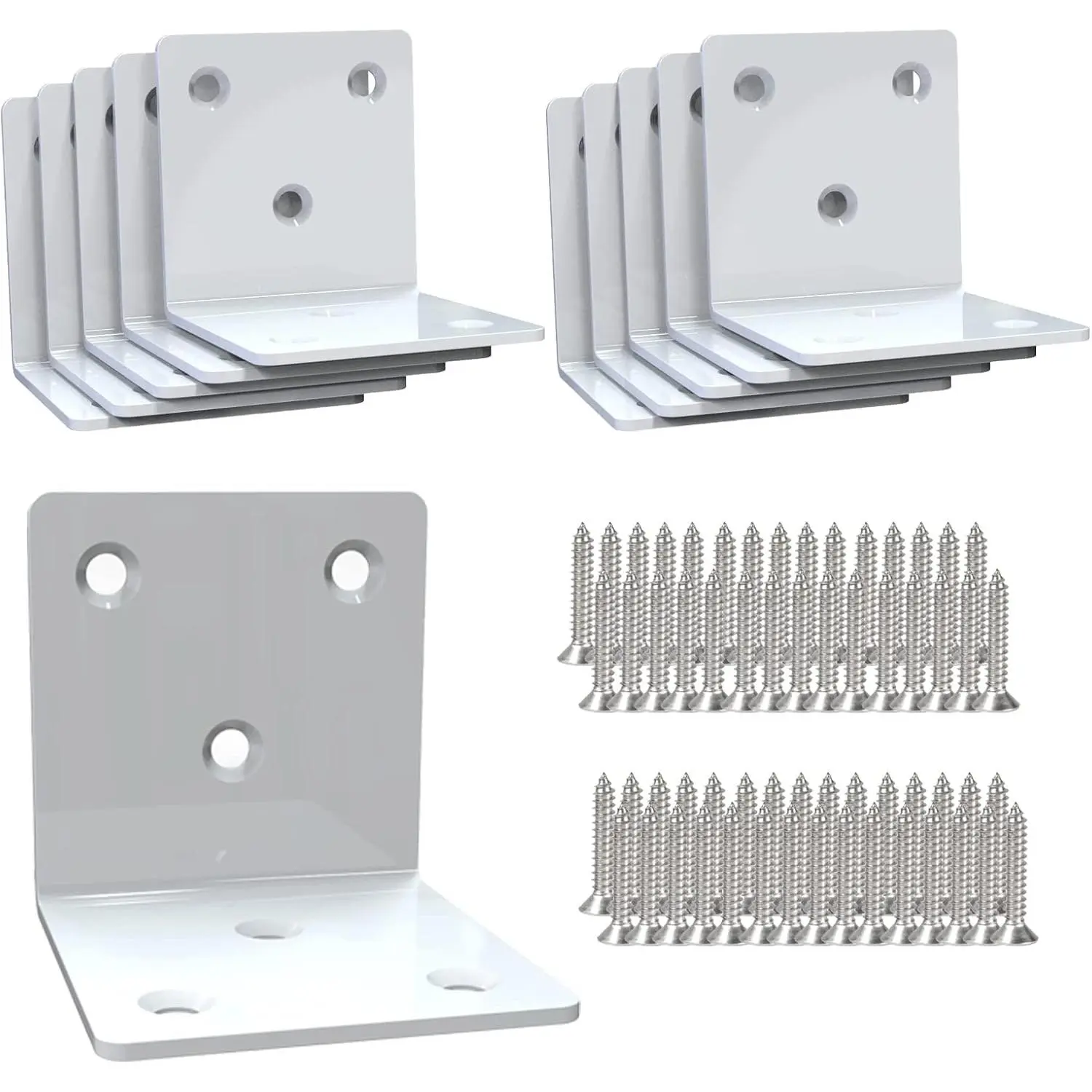 White stainless steel corner brackets, right-angle connecting brackets, L-shaped heavy-duty metal corner support hardware brackets, for wood support (10 pieces, 2x 2x2inch )
