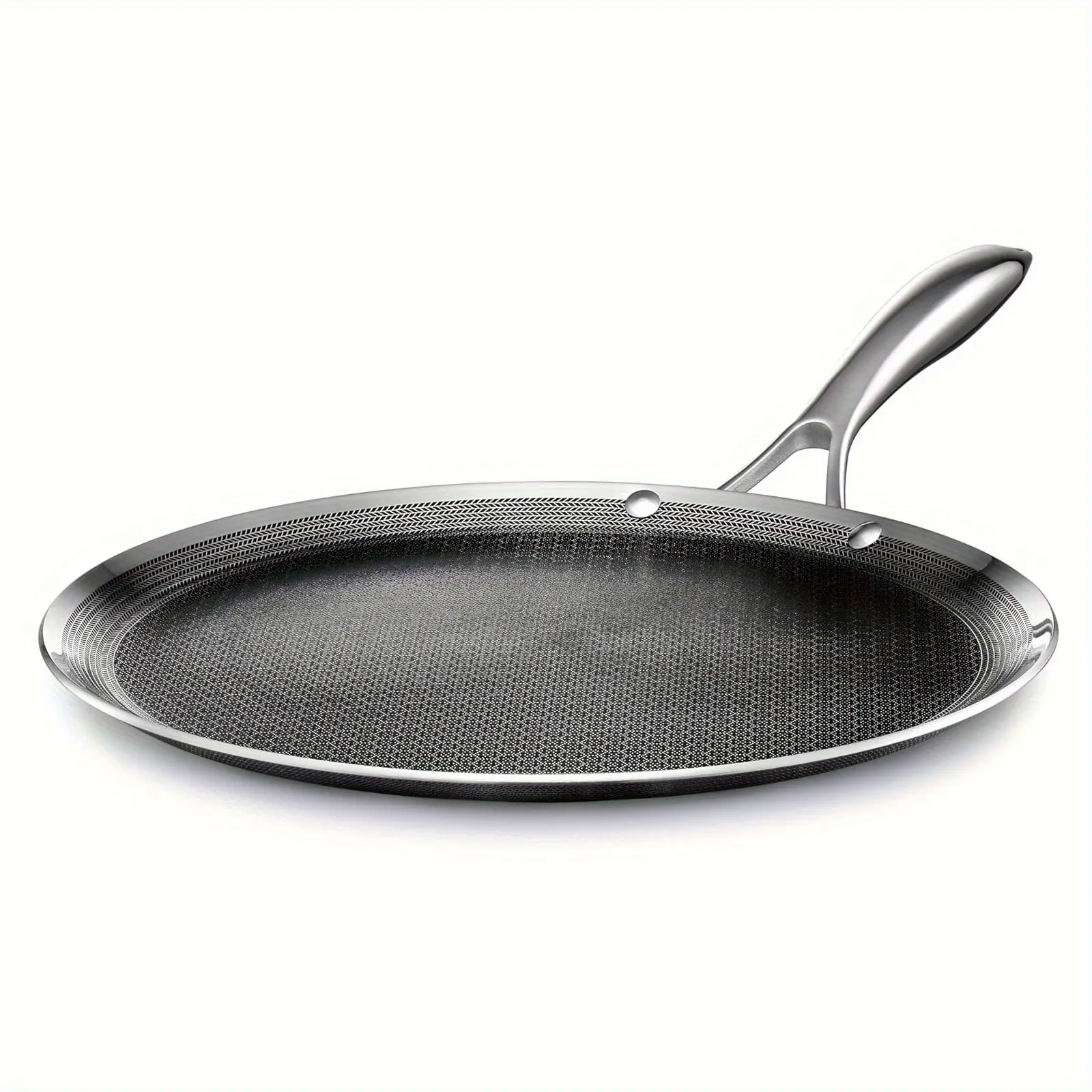 Lightweight 3-Ply Hybrid Stainless Steel Frying Pan, Non-Stick Crepe Pan, Round Dosa Griddle, Tawa for Roti Induction And Gas Compatibility, Uniform Heat Distribution, Easy to Clean Modern Steak, Egg, Fish, Pasta, Pizza Cookware