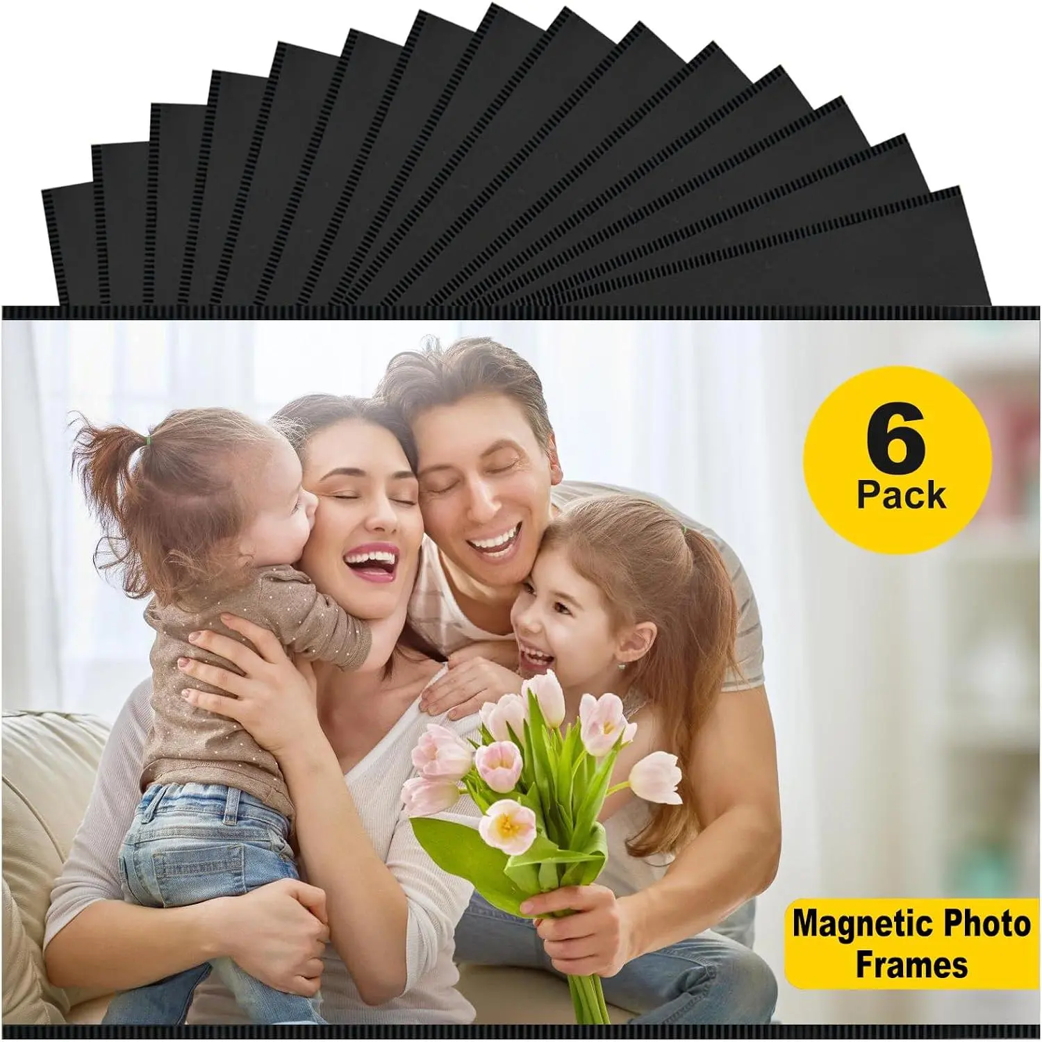 6-Pack 4"x6" Super Slim Metal-Synthetic UV-Coated Picture Pocket Photo Frames, Black, Easy Insertion, for Fridge Display & Locker Decorations