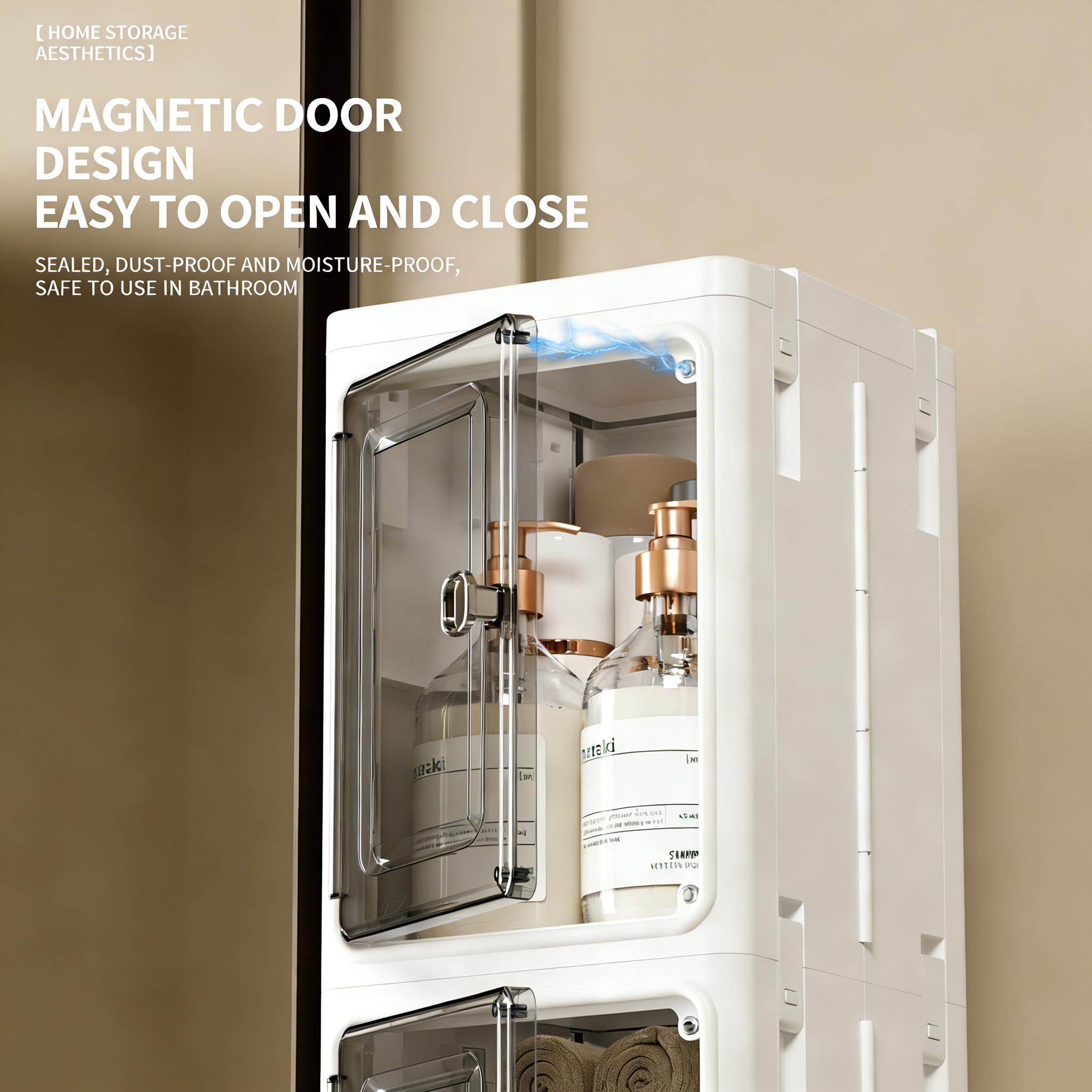 Narrow Gap Storage Organizer Foldable Cabinet Magnetic Sealed Door Universal Wheels Dustproof Moistureproof for Bathroom Kitchen
