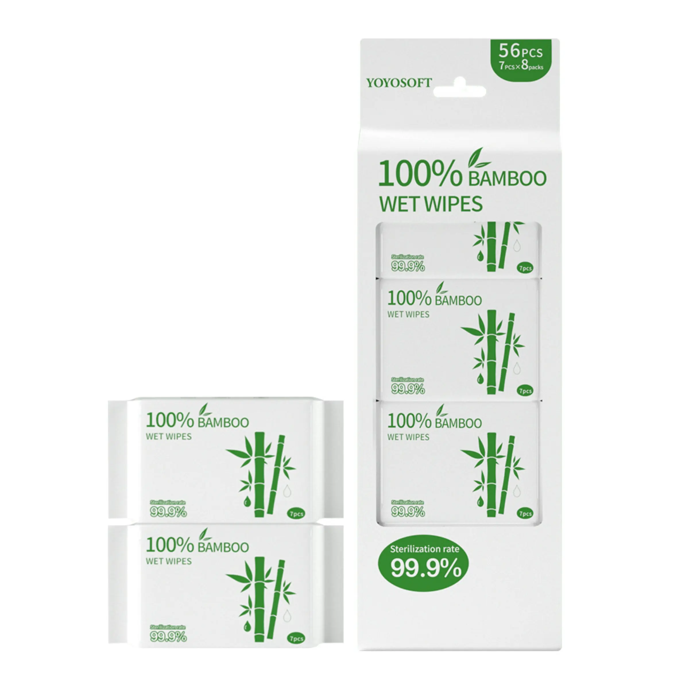 Bamboo Fiber Antibacterial Wet Wipes, 8 Packs X 7 Sheets Each, Portable Travel Pack, Eco-Friendly Biodegradable, Affordable Wet Paper Towels, Bamboo Tissues