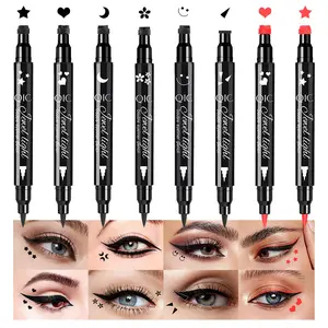 QIC Double-Ended Eyeliner Stamp Pen, Waterproof Smudge-Proof Long-Lasting Liquid Eyeliner Cosmetic for Quick Cat Eye Look, Precise Bold Lines, All-Day Wear Eye Makeup Tool