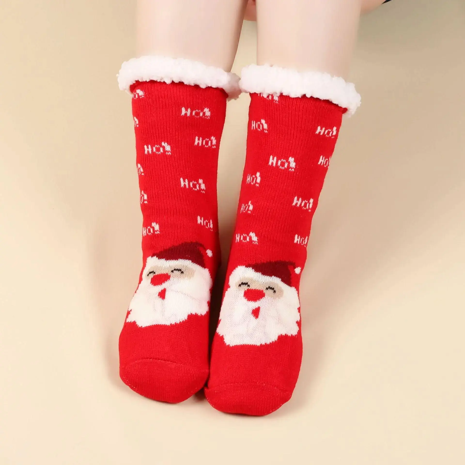 Winter Thickened Sheepskin Slipper Socks, Christmas Santa Reindeer Design, Warm Windproof Floor Socks, Perfect Gift for Winter