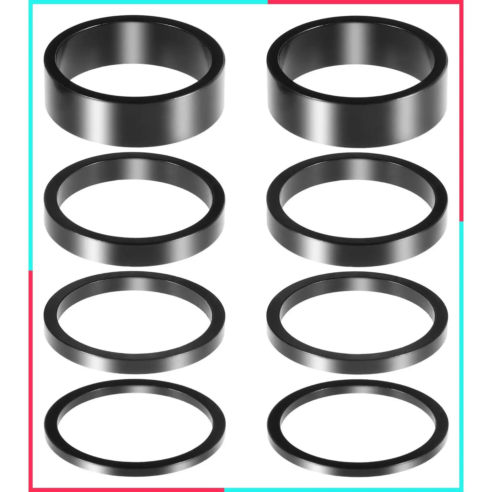 8 PCS Bicycle Headset Spacer, 4 Sizes Aluminium Alloy Bike Handlebar Stem Spacers Threadless Fork Washer Fit for 1 1/8-Inch Stem 2mm 3mm 5mm 10mm
