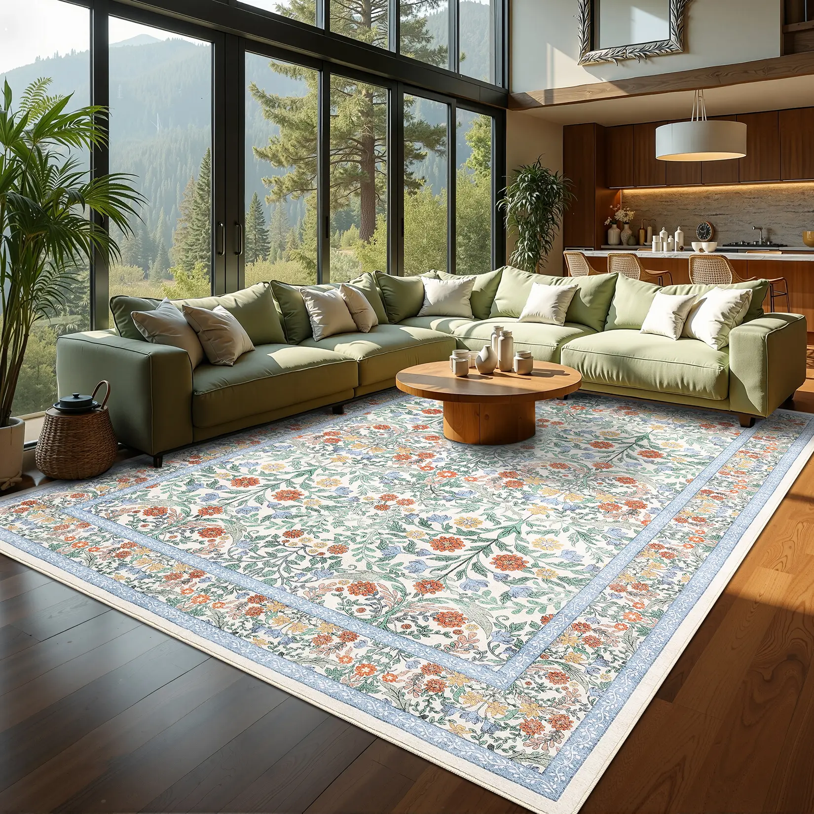 Retro Bohemian Style Low-pile Washable Area Rug Ultra-thin Foldable Stain-resistant Non-slip Large-size Foldable Indoor Decorative Rug for Living Rooms Bedrooms Game Rooms and Apartments playroom