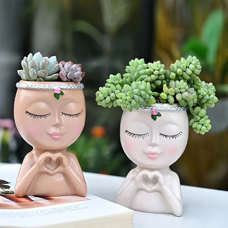 2pcs Face Flower Pot Ornaments, Creative Pots, Super Beautiful Planters, Indoor Outdoor Home Decor Garden Courtyard Gardening Gift