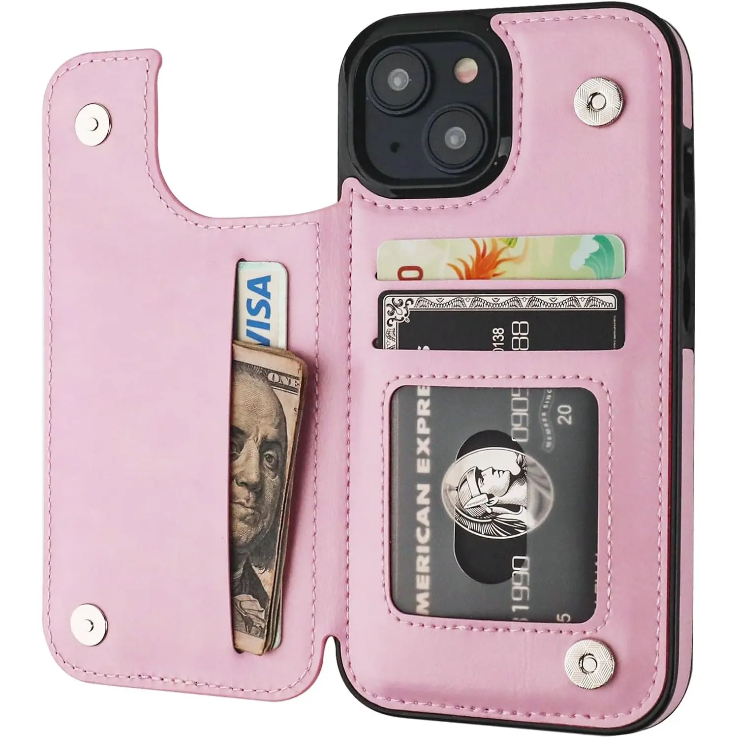Premium PU Leather Wallet Phone Case for iPhone 12-17 Series, Smooth TPU+PC Flip Cover with Card Slots, Shockproof Protective Mobile Phone Accessories