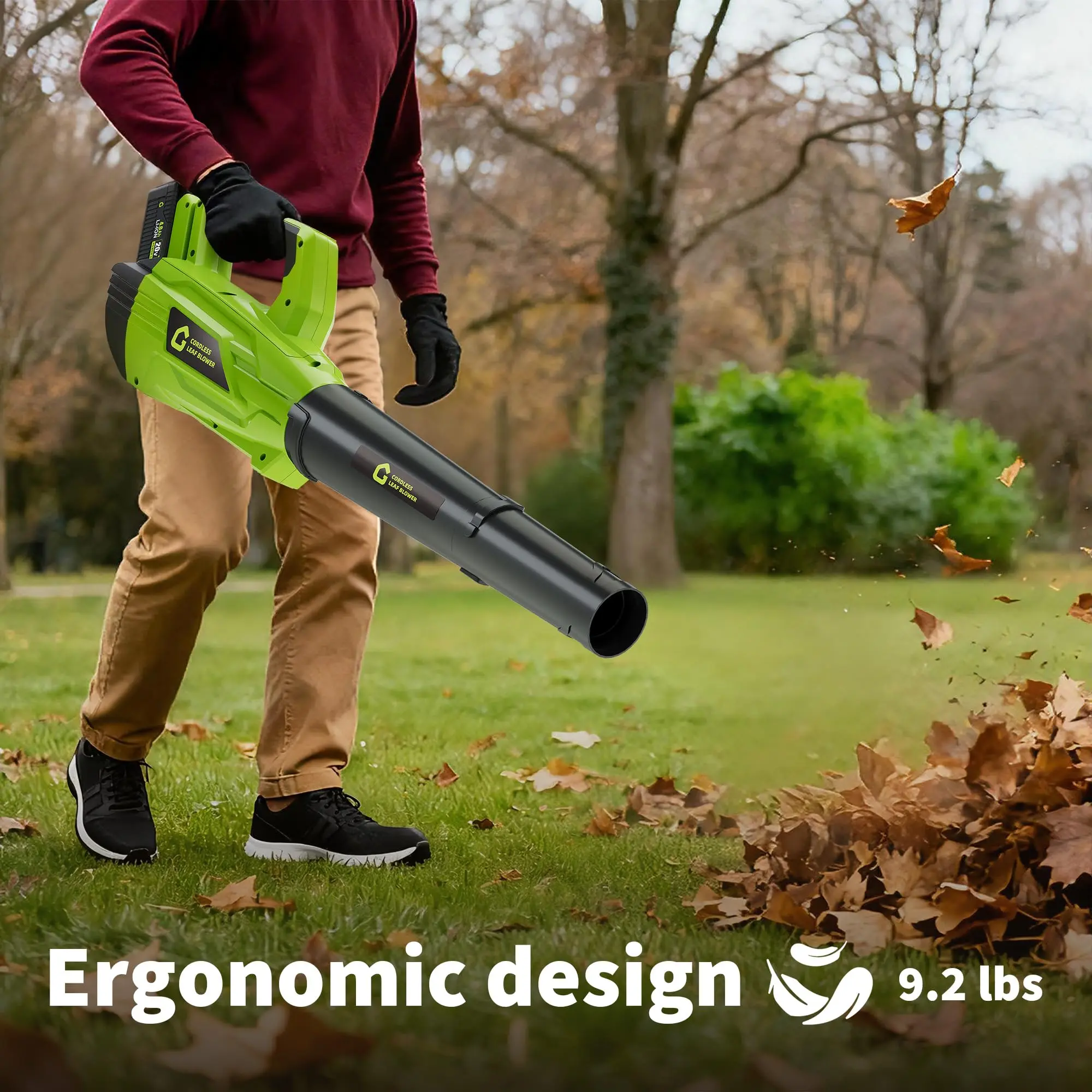 Garvee 20V Cordless Brushless Leaf Blower, Turbo 200-250MPH, 650-700CFM, 2-Speed Modes, 4.0Ah Battery+Charger, Lightweight Ergonomic Handle, Overheat Protection, Lawn & Patio Care