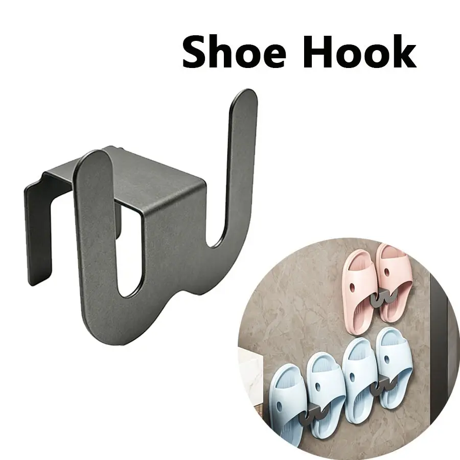Wall-Mounted Bathroom Shoe Rack & Slipper Organizer, Modern Metal Hook with Adhesive, Space-Saving Storage Solution for Bathrooms, Kitchen, Bedroom