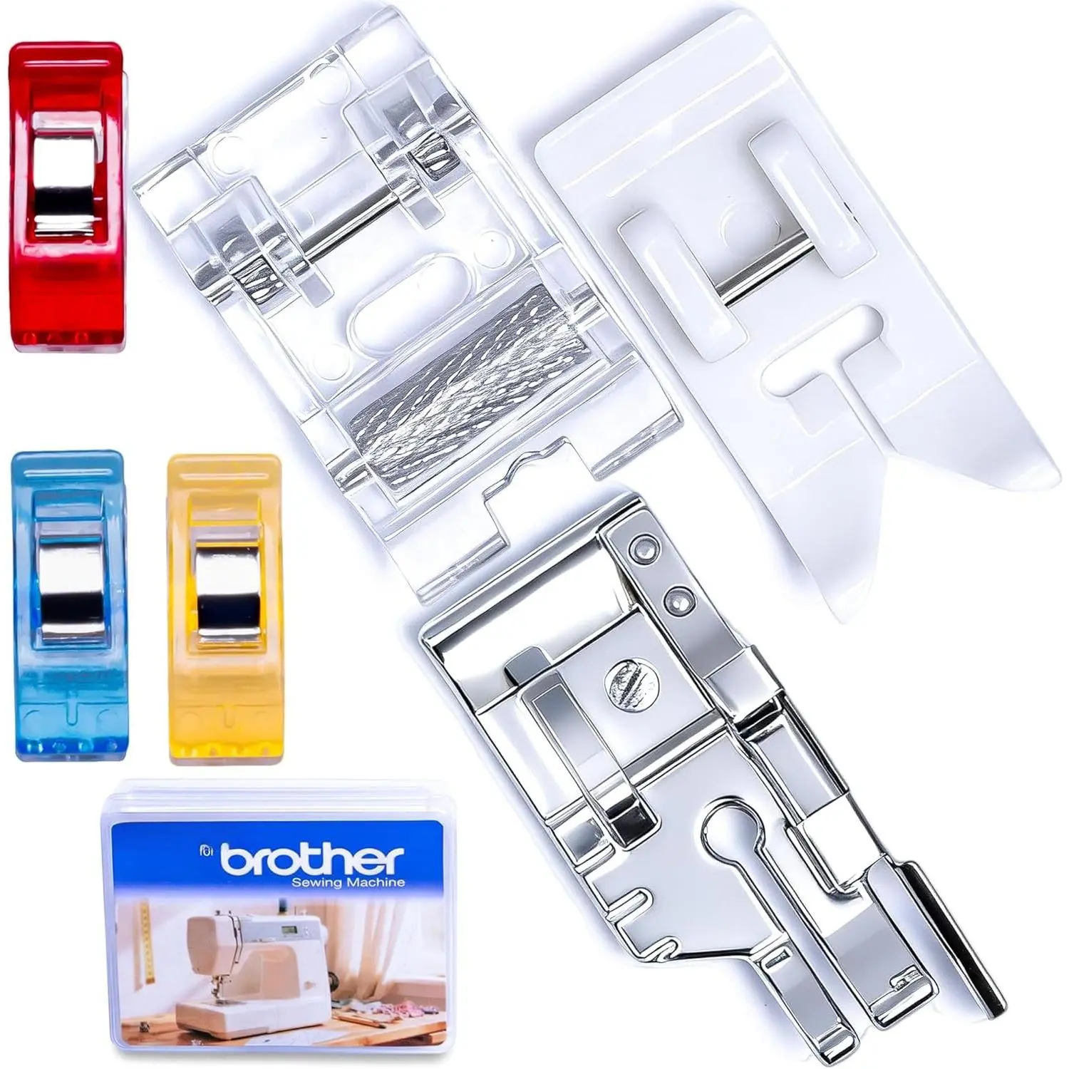 Roller Non-Stick Zigzag Teflon Sewing Machine Presser Foot 1/4''Quilting Patchwork Presser Foot for Low Shank  , , Babylock, Janome, Etc(Set8-Roller&Non-Stick Foot)