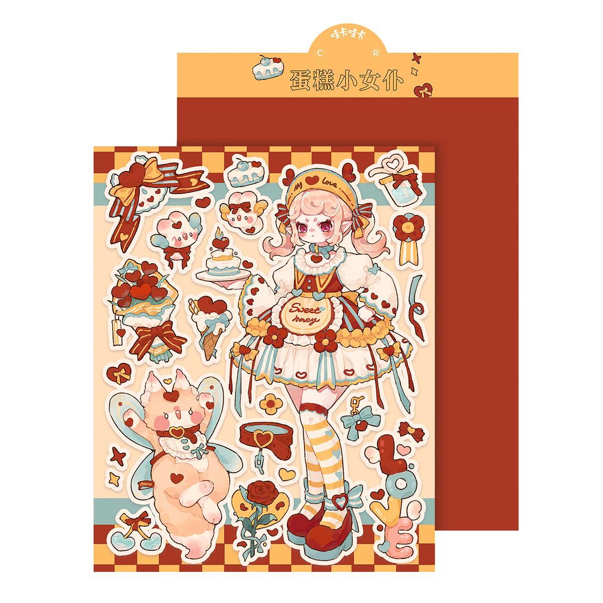 Room Decor Cute Cartoon Girl Pattern Sticker, Waterproof Self Adhesive Decorative Sticker, Fun Decor Sticker for Gift Greeting Card Water Bottle Laptop Phone DIY Scrapbooking Journal Making
