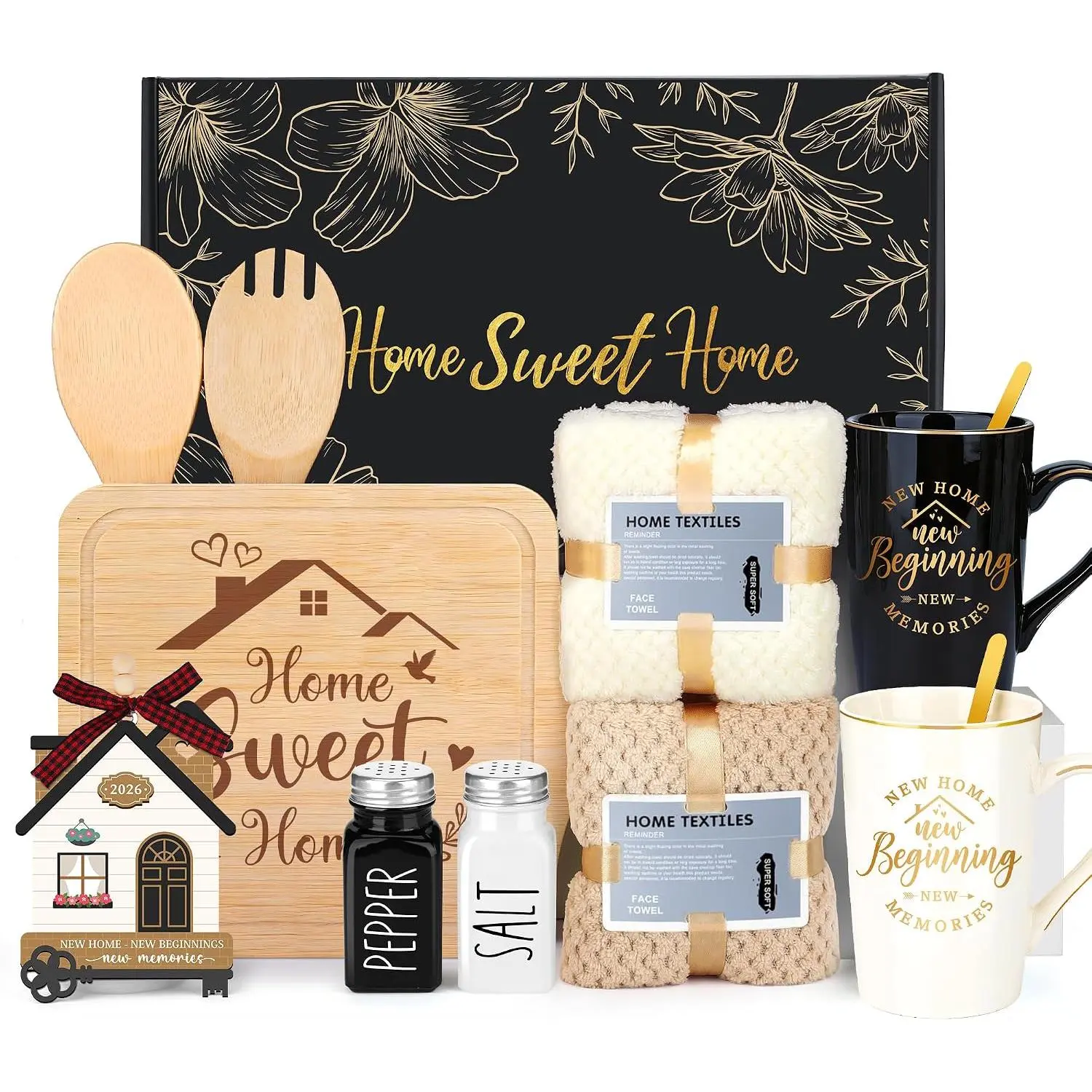 Personalized Housewarming Gift Baskets - Synthetic Kitchenware Box Set, Closing Gifts for Homebuyers, First House Presents for Homeowners, Default, New Beginnings