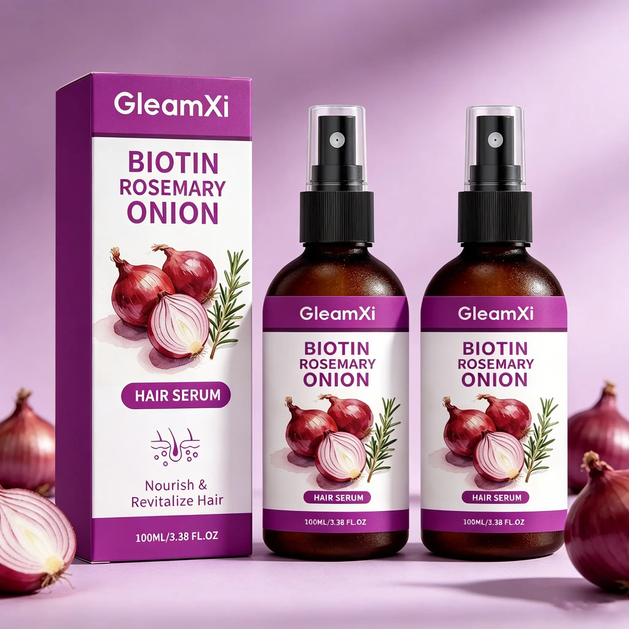 Rosemary Onion Hair Spray Set (100ML*2), Smooth and Voluminous, Long-Lasting Scent, Moisturizing Hair, Shiny Hair, Non-Irritating, Suitable for All Hair Types