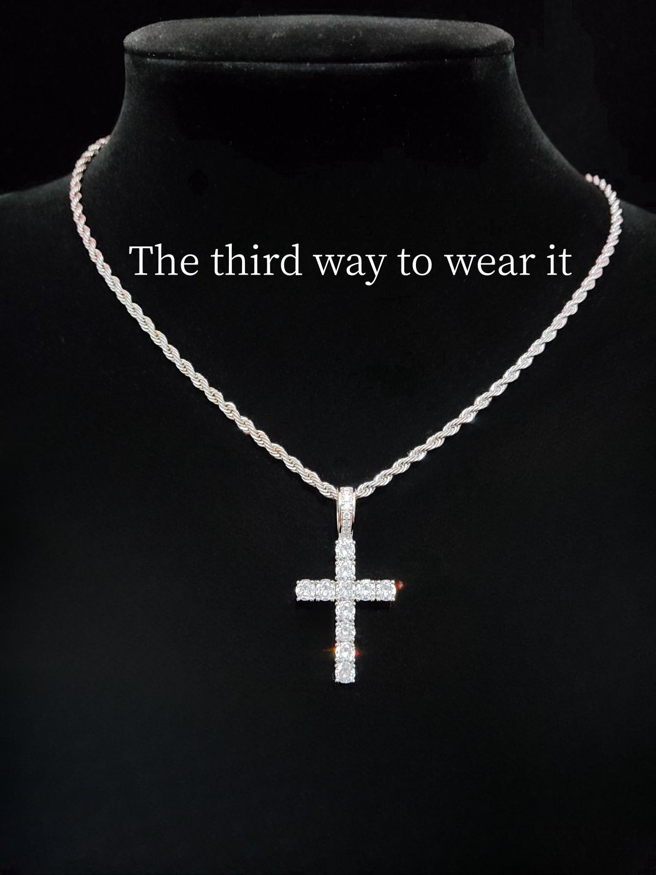 Street Style Rhinestone Decor Necklace Set, Including Cross Necklace & Cuban Link Chain Necklaces, Fashion Jewelry for Party, Daily Decor, Exquisite Jewelry for Gift