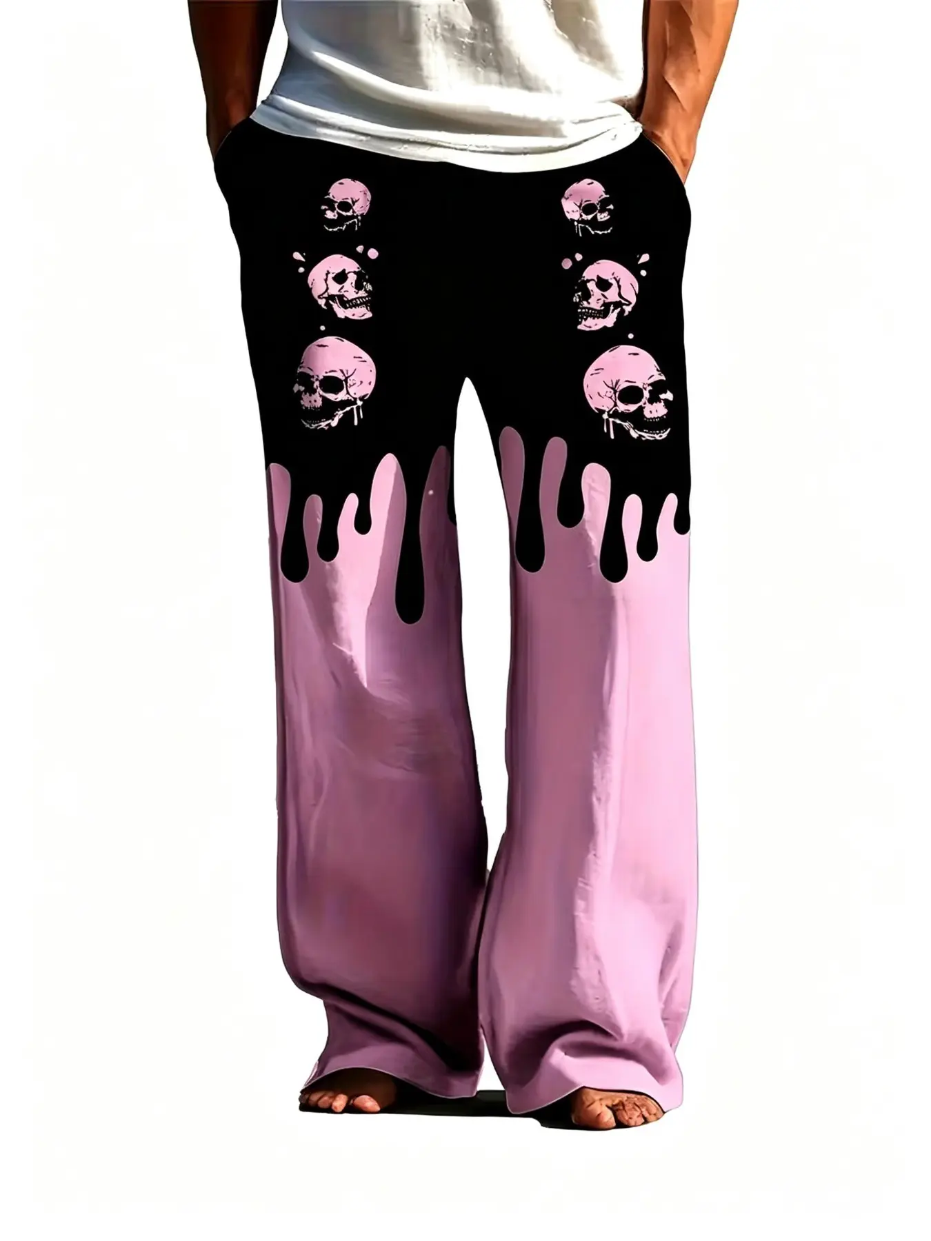 Printed Sleep Pants, Casual Skull Retro Street Style, Comfortable Home Pants, Loose Fit Elastic Waist Long Pants