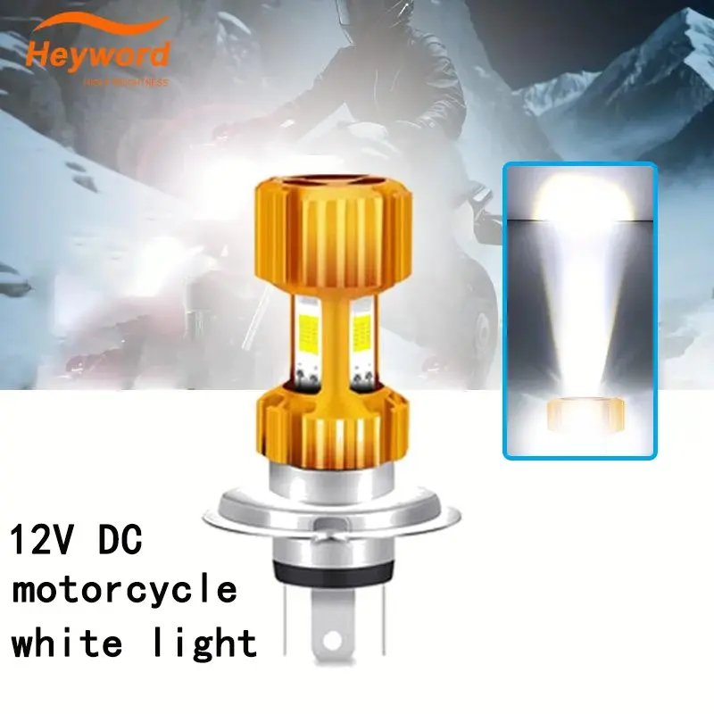 Heyword H6 Ba20d LED Motorcycle Headlight, 6000k/3000k Blue Light, COB Bulb High Low Beam, for Bike Atv Scooter 12V